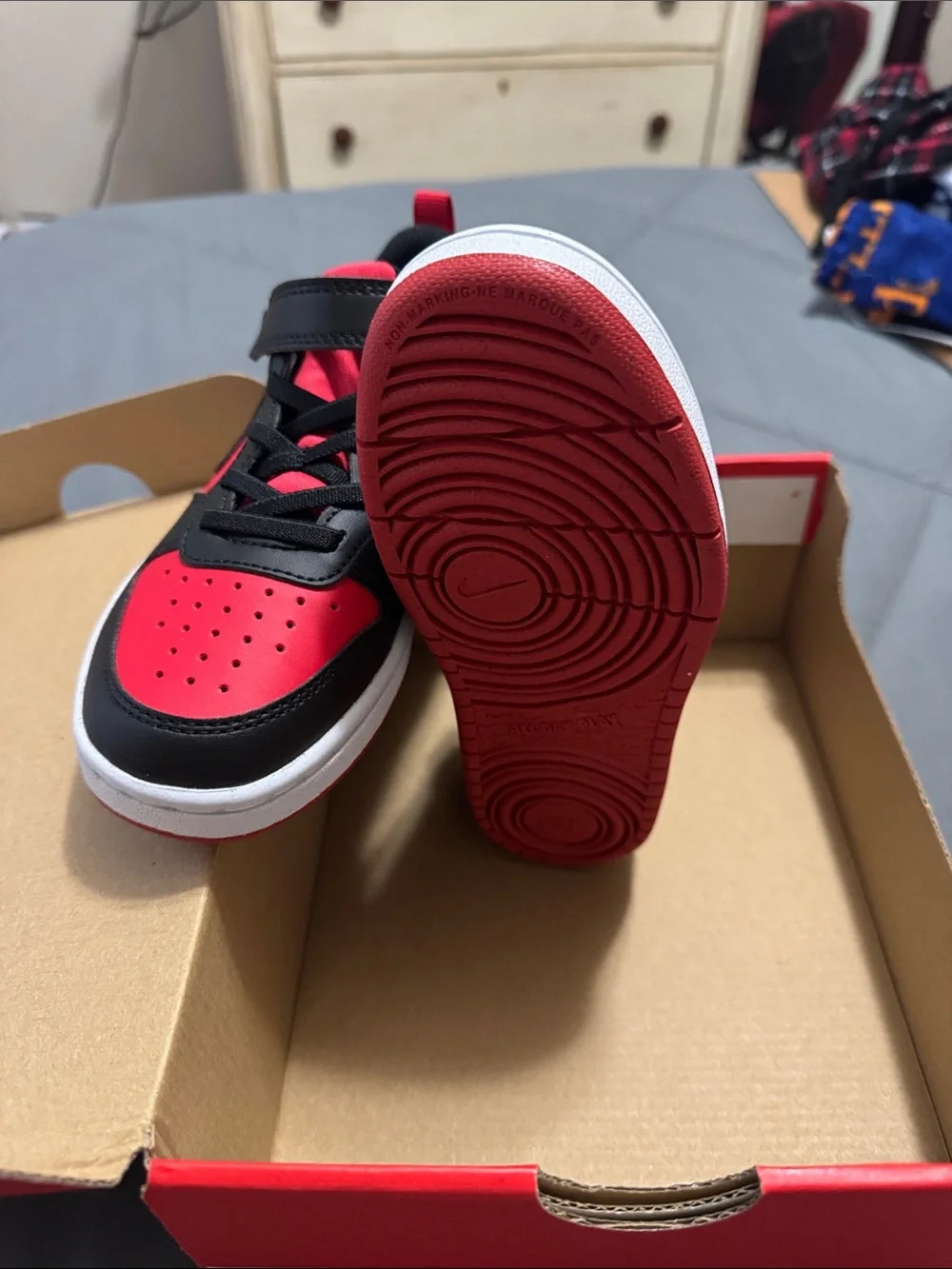 Nike Kids Black and Red Velcro Strap Sneakers